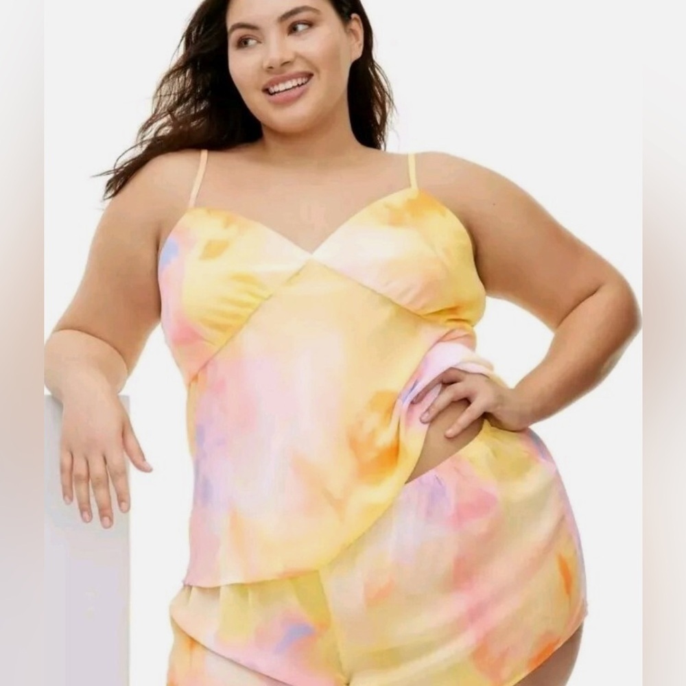 NWT Diane Von Furstenberg Sunset Pastel Tie-Dye 2 Piece Set Cami Shorts XXL - Picture 2 of 15